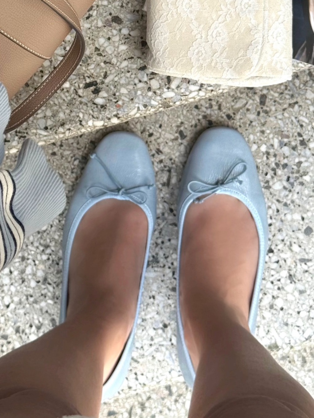 Jonak Dadou light blue leather ballet flats with bow detail & mini heel